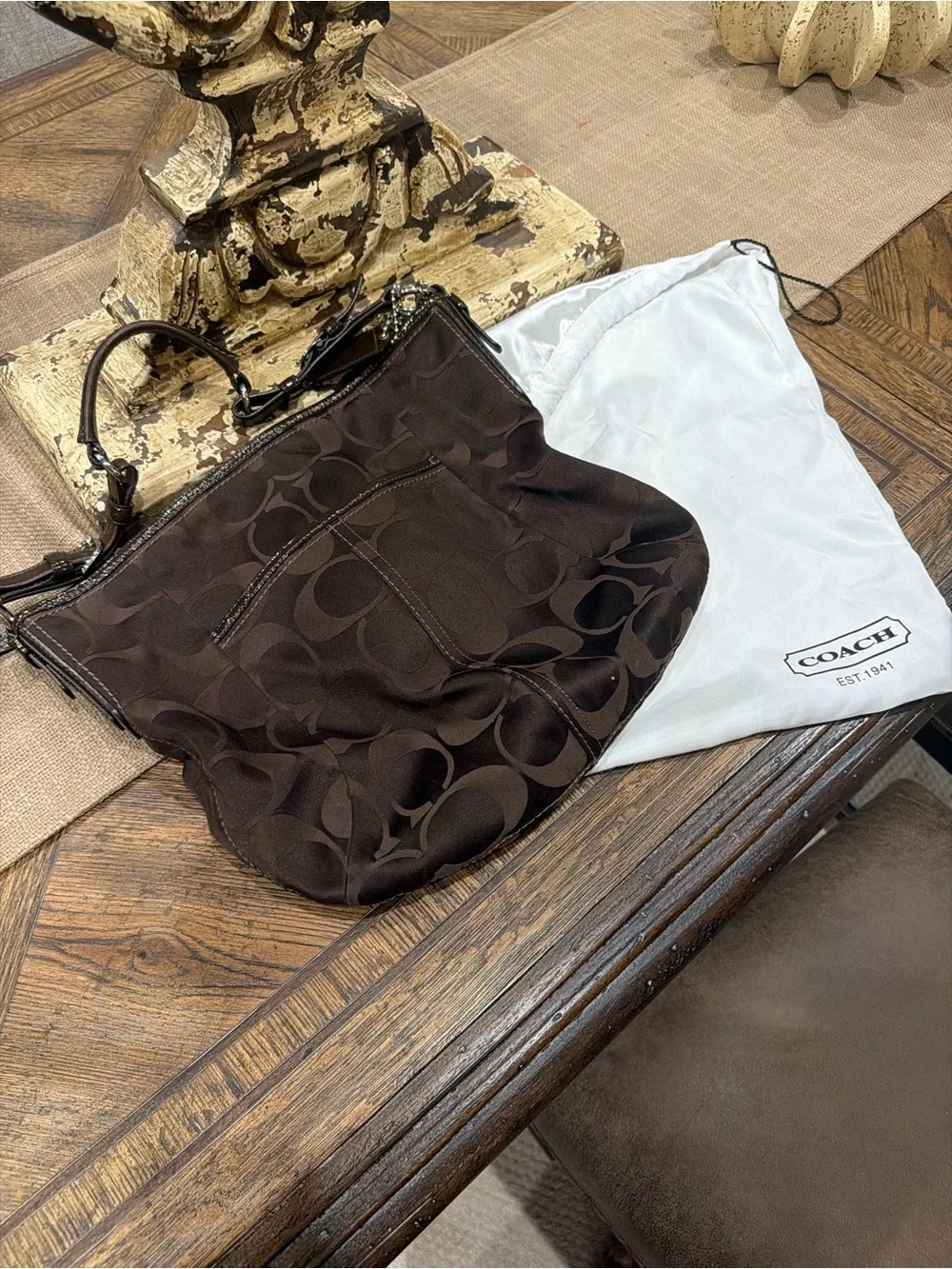 Coach Dark Brown Signature Canvas Shoulder Bag